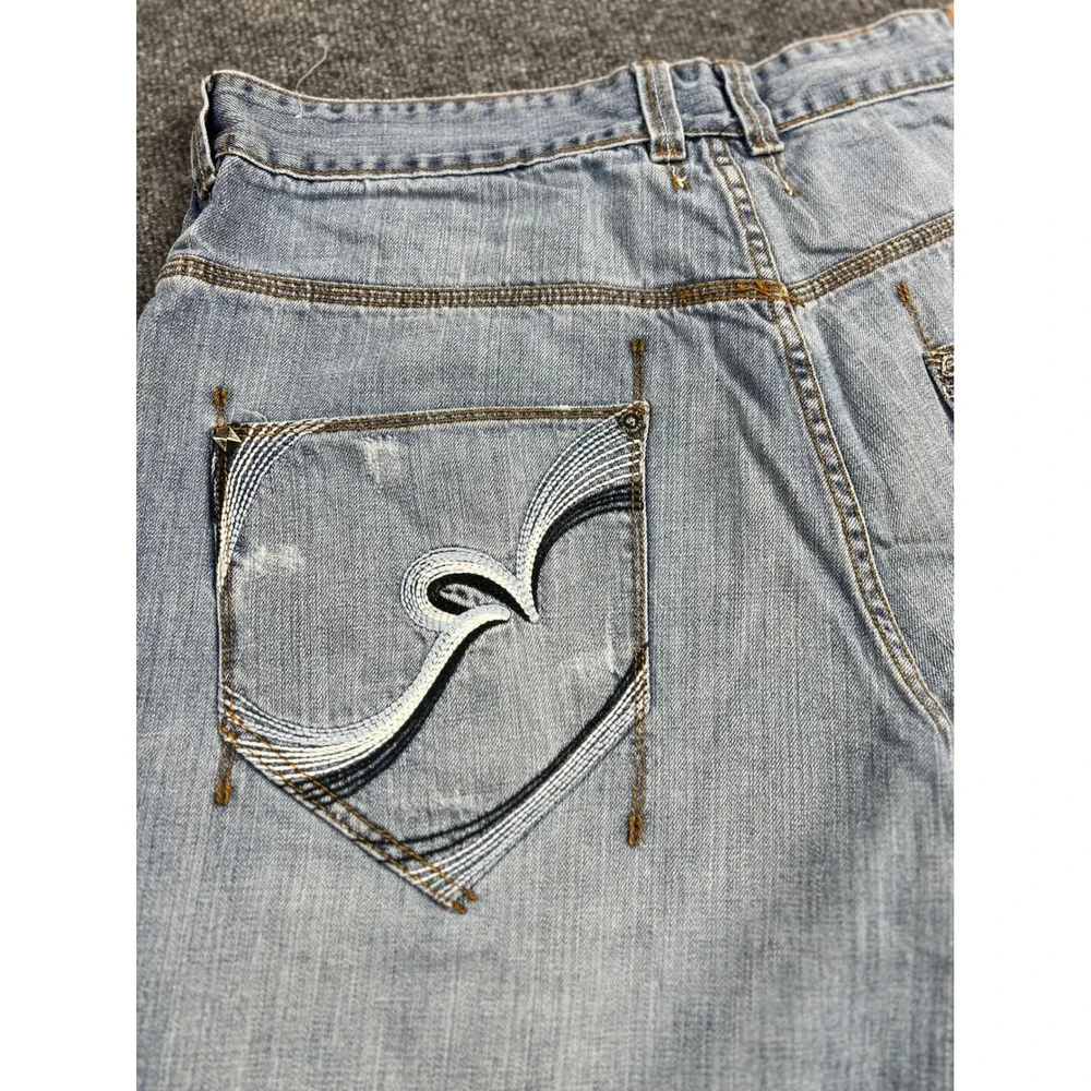 Rocawear Baggy Denim Shorts Light Wash Distressed Y2K Hip Hop Mens 34W Jorts
